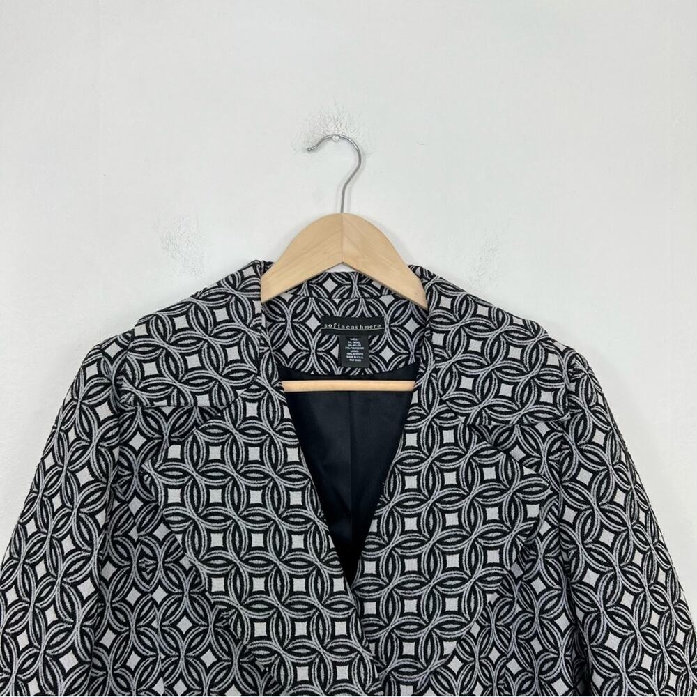 Sofia Cashmere Wool Blend Gray Black Geometric Double Breasted Coat Size Large - Picture 3 of 14